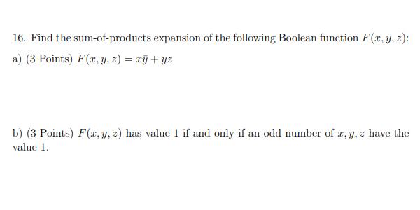 Find The Sum Of Products Expansion Of The Following Chegg Com