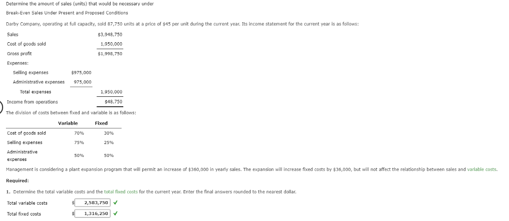 Solved Determine the amount of sales (units) that would be | Chegg.com