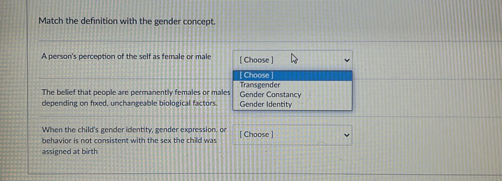 Solved Match the definition with the gender concept. A | Chegg.com