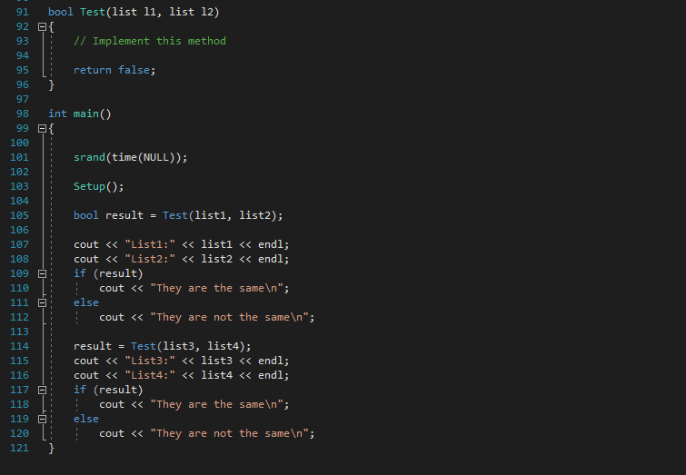 Solved Write a member function to check whether two singly | Chegg.com