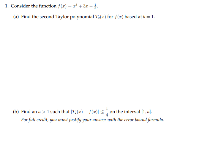 Solved 1. Consider the function f(x) = x³ + 3x − 1/1. (a) | Chegg.com