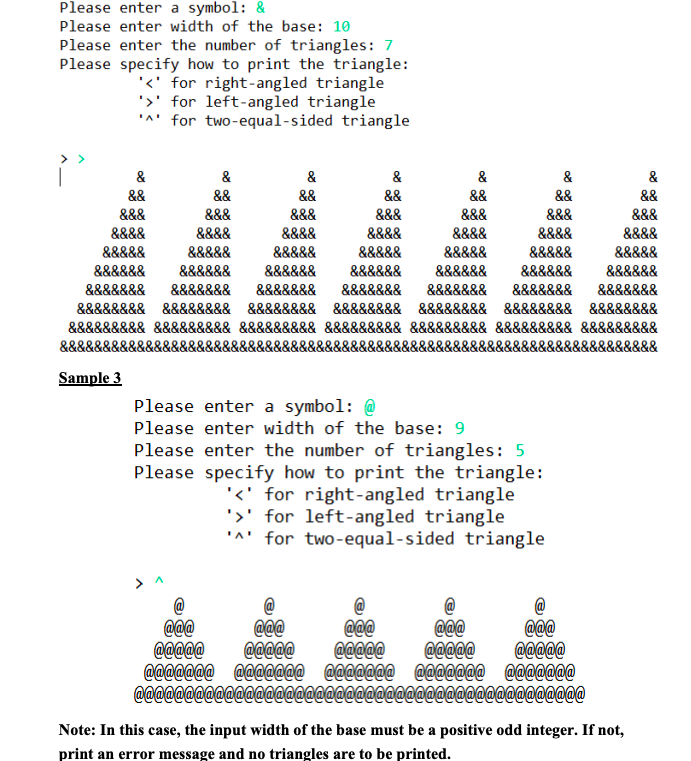 Solved Lab Exercise 2 Printing Triangles (5 marks) Write a | Chegg.com