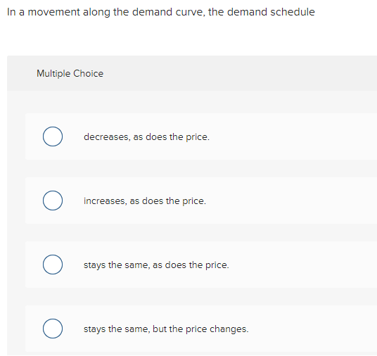 Solved In a movement along the demand curve, the demand | Chegg.com