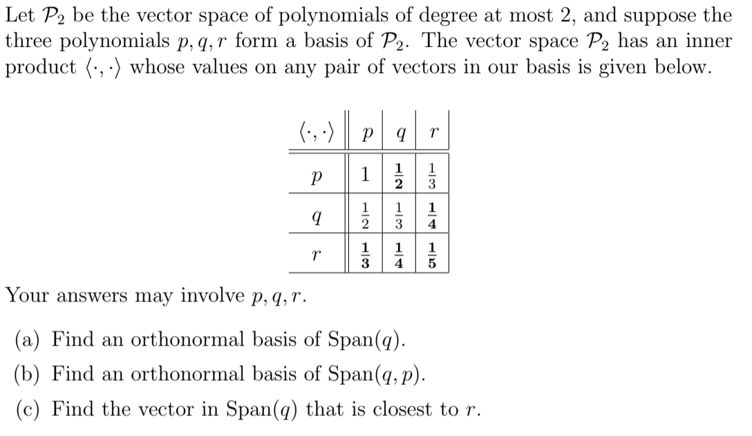 Solved Let P2 Be The Vector Space Of Polynomials Of Degree