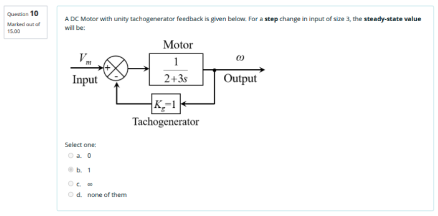 Solved A DC Motor with unity tachogenerator feedback is | Chegg.com