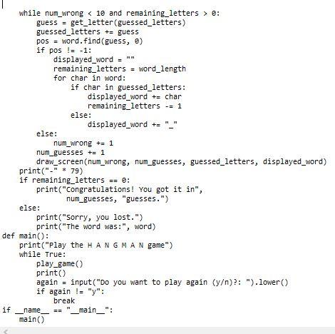 Solved Word Guessing Game Using the example code from the | Chegg.com