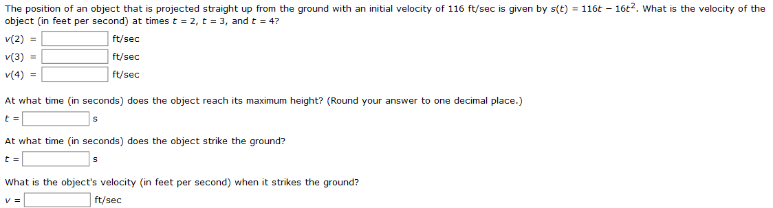 Solved The position of an object that is projected straight | Chegg.com