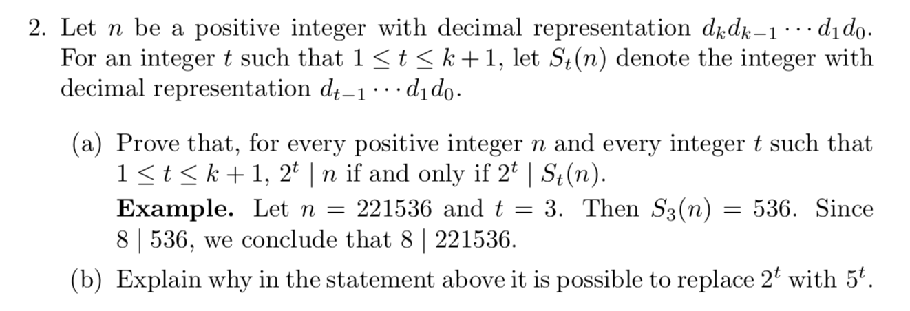 Solved 2. Let n be a positive integer with decimal | Chegg.com