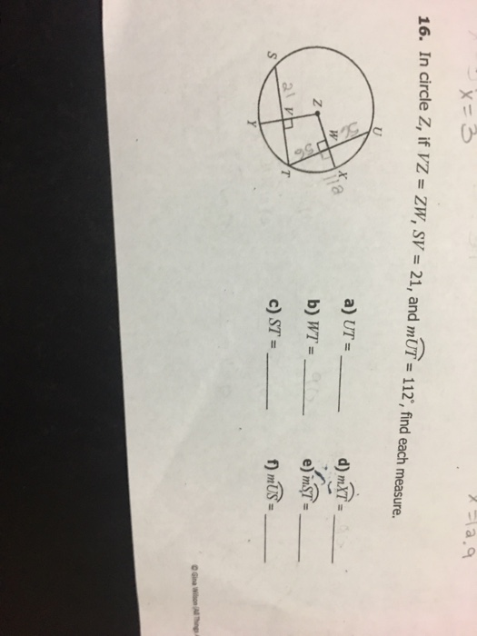 Solved la.a 16. in circle z, if VZZW, SV21, and mUT= 112,