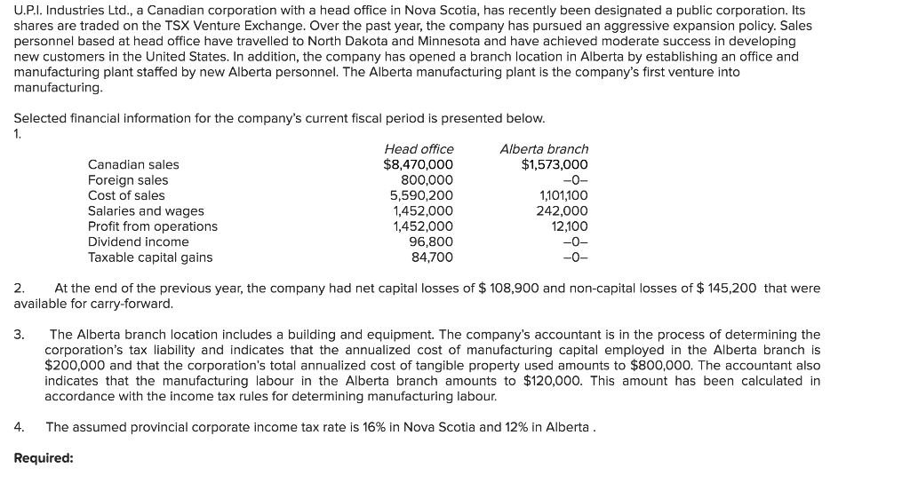 solved-u-p-i-industries-ltd-a-canadian-corporation-with-a-chegg