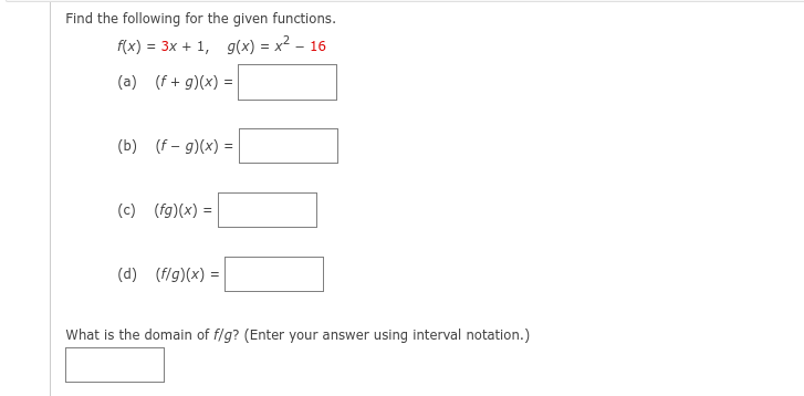 Solved Find the following for the given functions. What is | Chegg.com