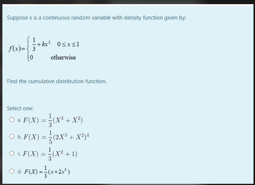 Solved Suppose x is a continuous random variable with | Chegg.com