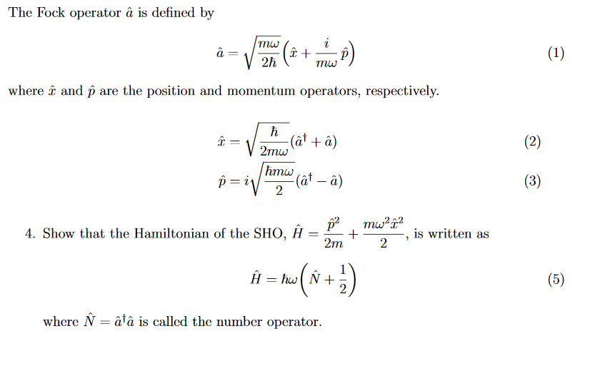 Solved The Fock Operator A Is Defined By Mw A C V 2h 2 Chegg Com