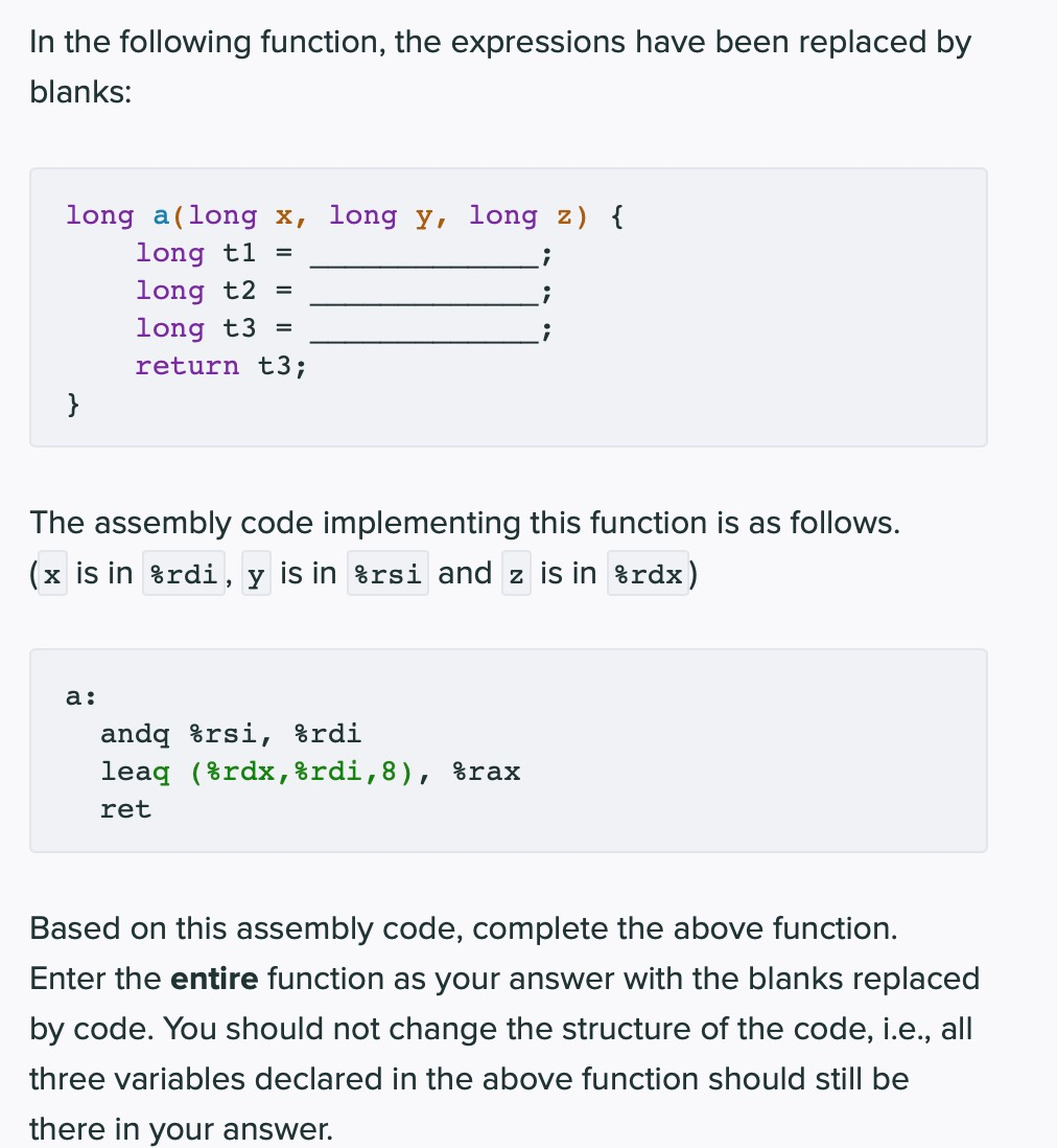 Solved In the following function, the expressions have been | Chegg.com