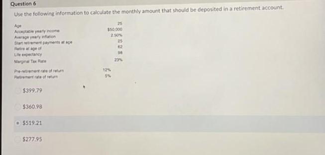 Question 6 Use the following information to calculate | Chegg.com