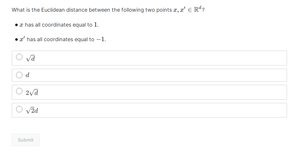 Solved What is the Euclidean distance between the following | Chegg.com