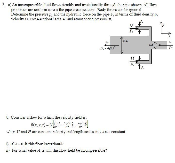 Solved 2. A) An Incompressible Fluid Flows Steadily And | Chegg.com