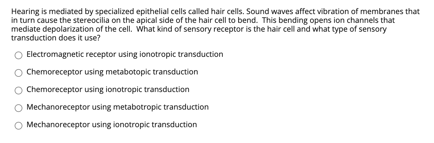 Solved Hearing is mediated by specialized epithelial cells | Chegg.com