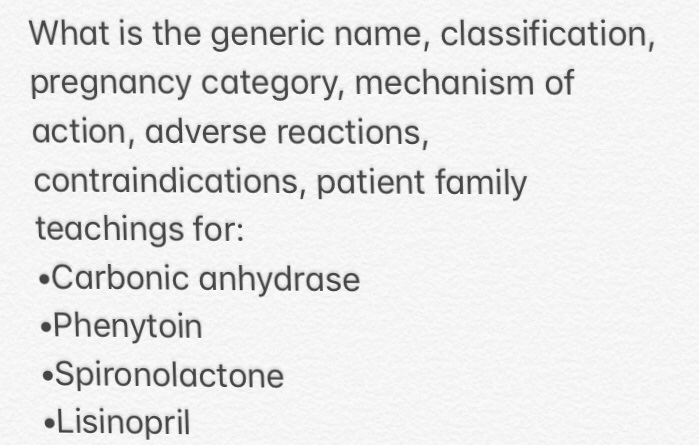 Solved What is the generic name, classification, pregnancy | Chegg.com