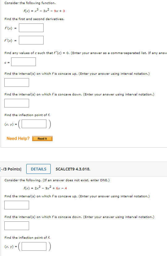 Solved Consider the following function. F(x) = x3 - 3x2 - 9 | Chegg.com