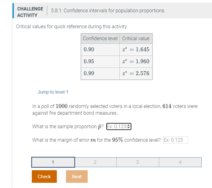 Solved CHALLENGE ACTIVITY 5.8.1: Confidence intervals for | Chegg.com
