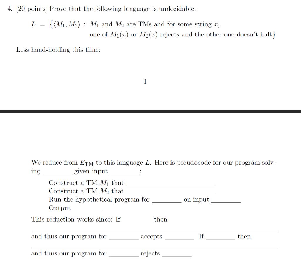 Solved 4 [20 Points ] Prove That The Following Language Is