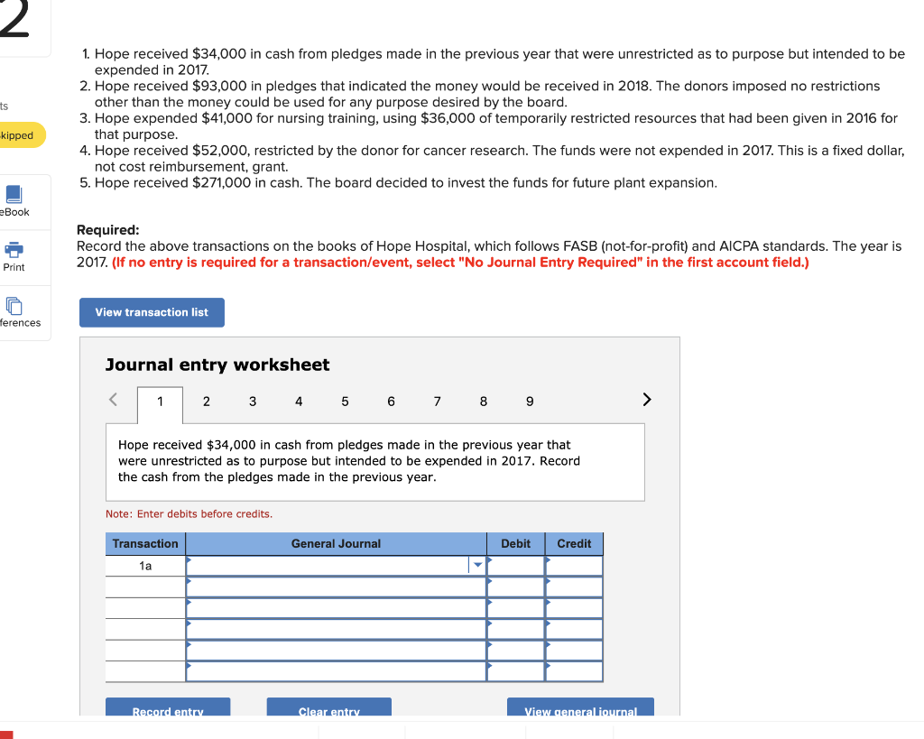 Solved Hope received 34,000 in cash from pledges made in