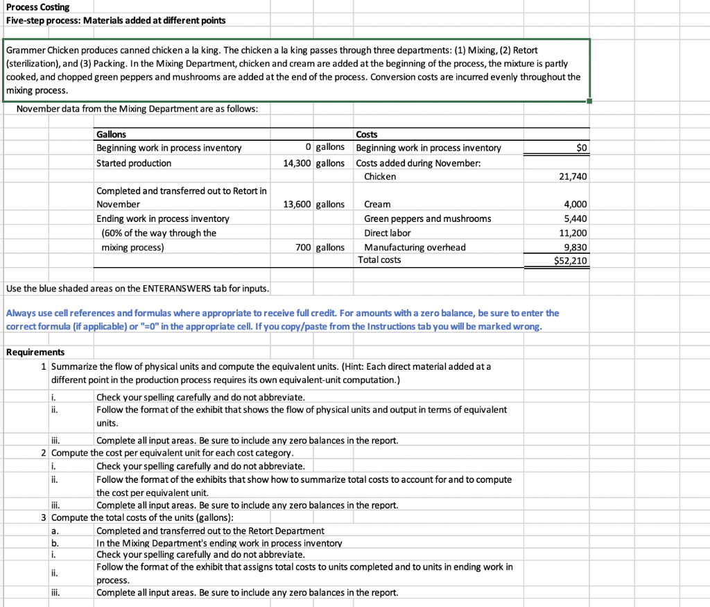 Solved Process Costing Five-step process: Materials added at | Chegg.com