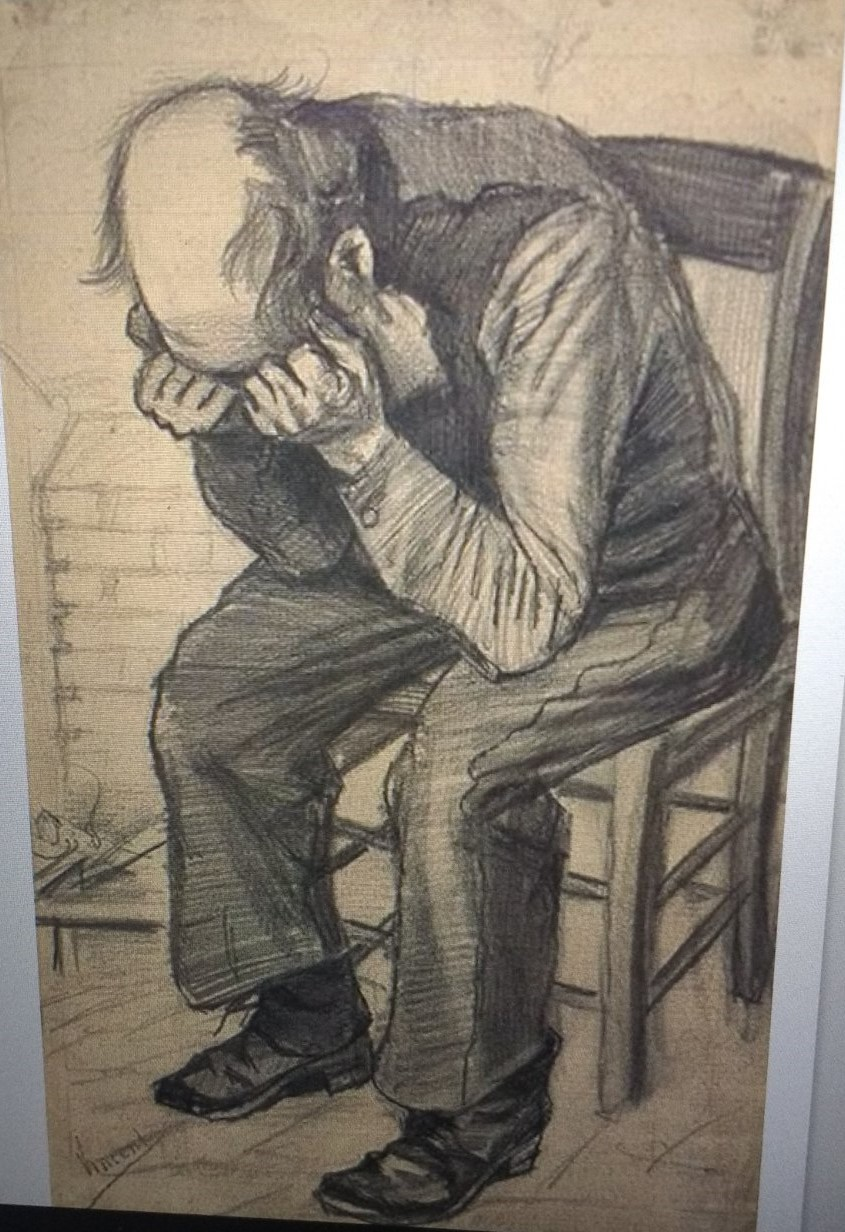 A pencil drawing Old Man with His Head in His Hands