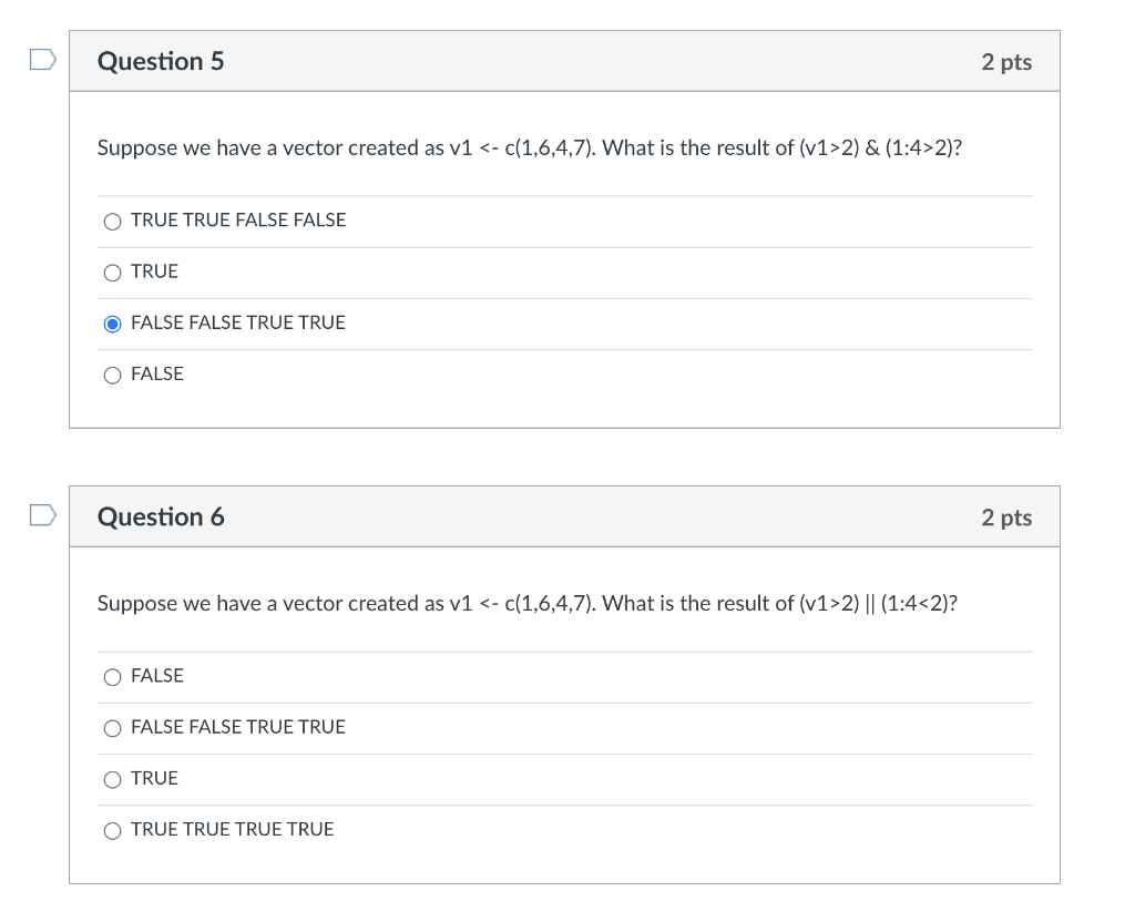 Solved Question 5 2 pts Suppose we have a vector created as | Chegg.com