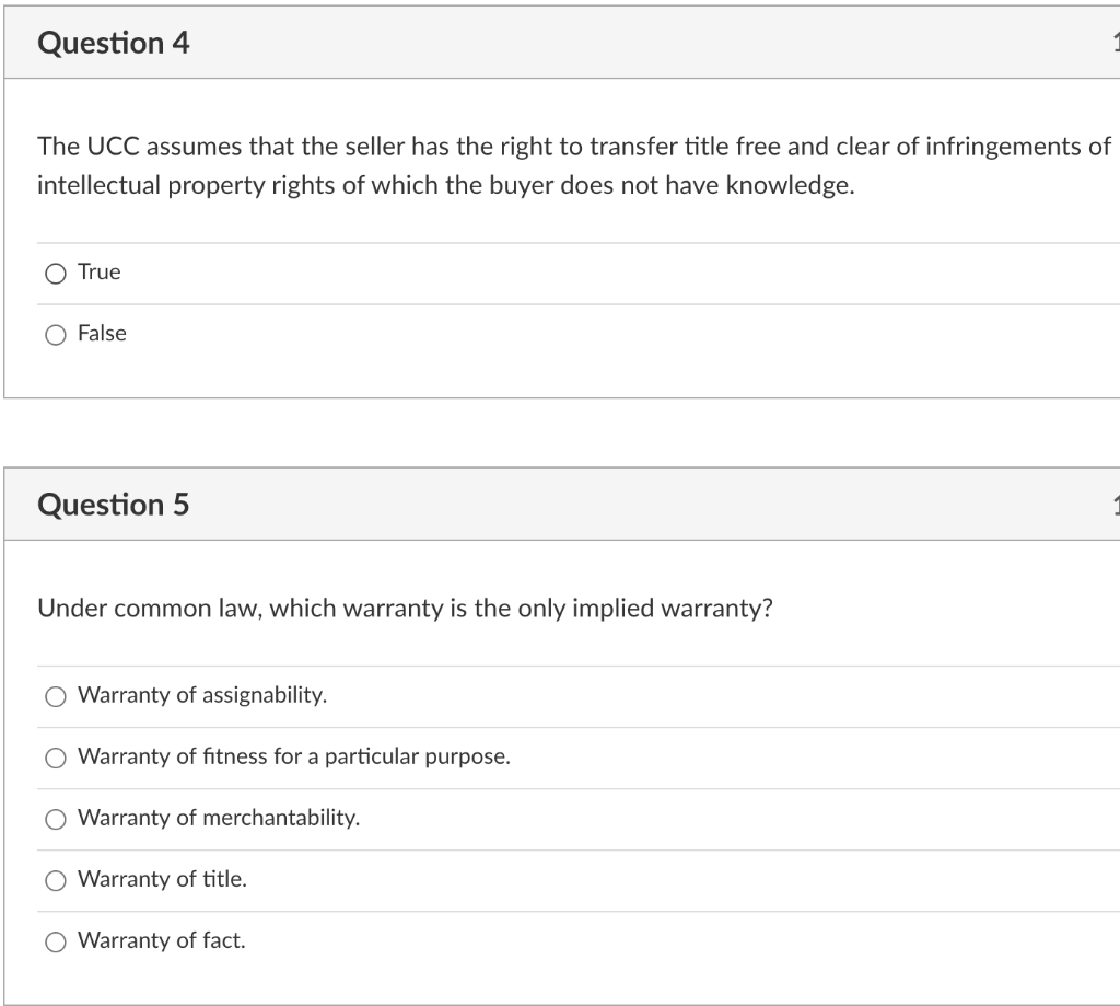 Solved Question 4 The UCC assumes that the seller has the