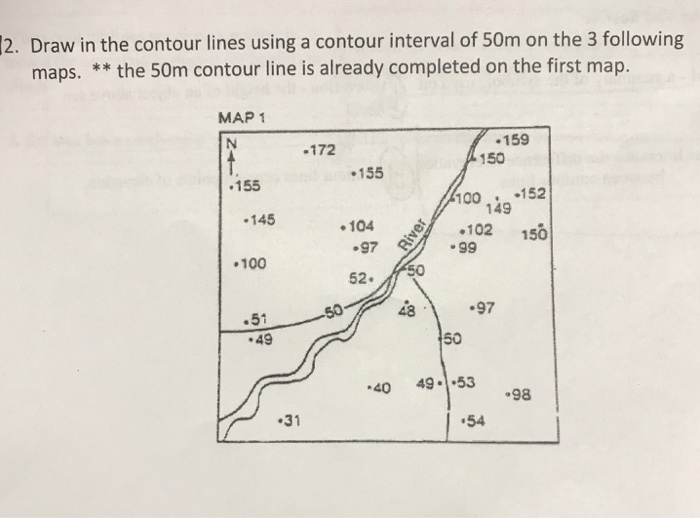 Solved 2. Draw in the contour lines using a contour interval | Chegg.com