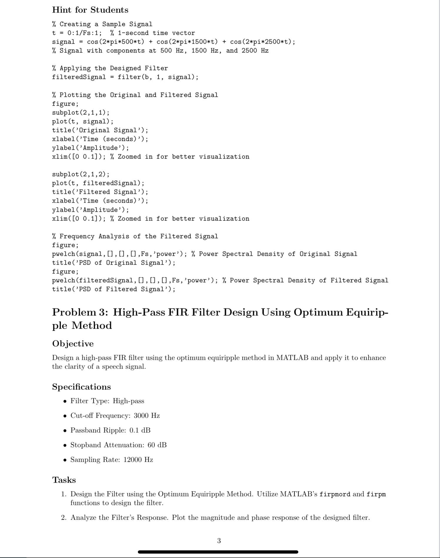 Solved in matlab objective design and apply a digital chegg