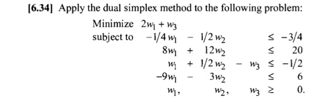 Solved [6.34] Apply the dual simplex method to the following | Chegg.com