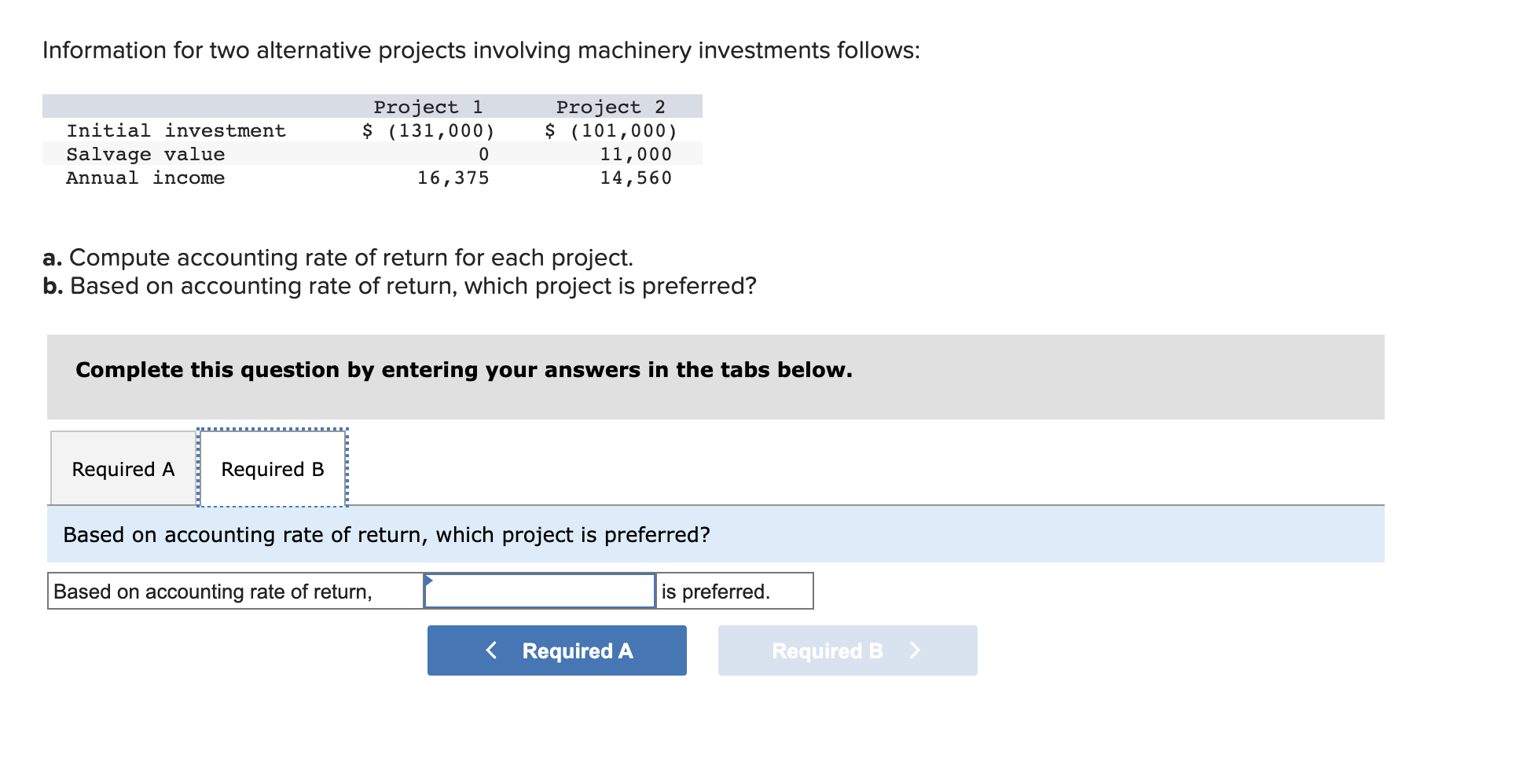 Solved Information for two alternative projects involving | Chegg.com