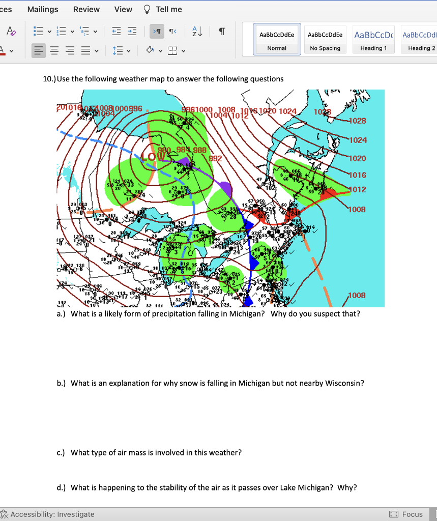 Solved 10.) Use the following weather map to answer the | Chegg.com