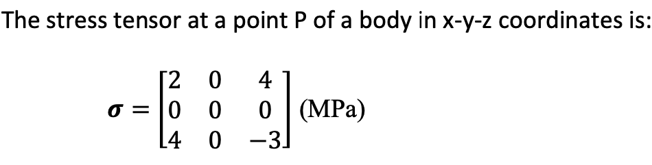 Solved The stress tensor at a point P of a body in x-y-z | Chegg.com