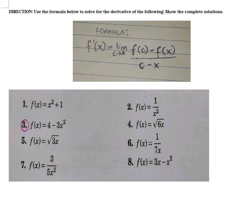 Solved DIRECTION: Use the formula below to solve for the | Chegg.com