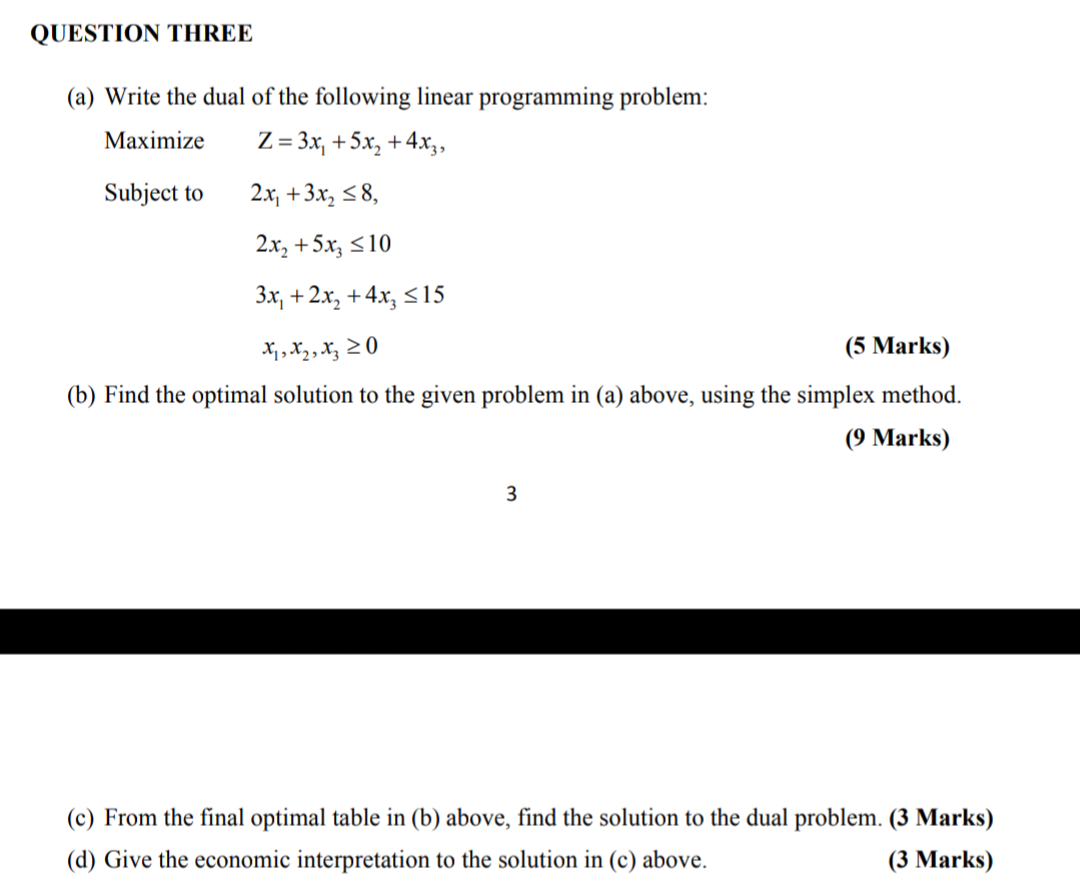 Solved (a) Write the dual of the following linear | Chegg.com