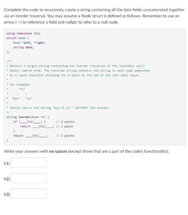 Solved Complete the code to recursively create a string | Chegg.com