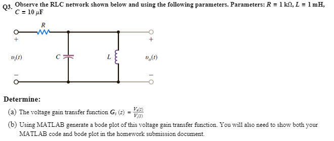 Solved Q3. Observe the RLC network shown below and using the | Chegg.com