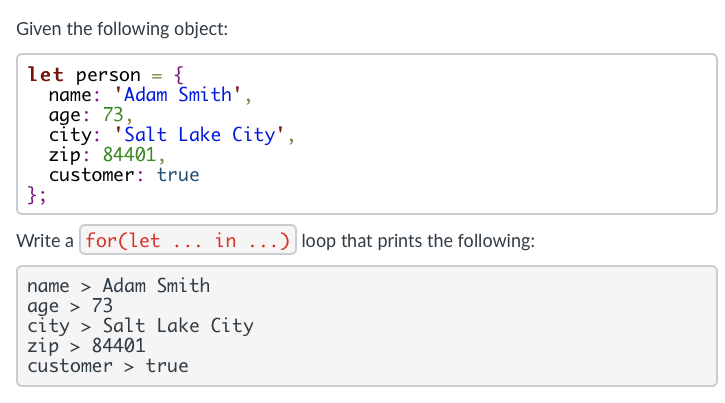 Solved Given the following object: let person = { name: | Chegg.com