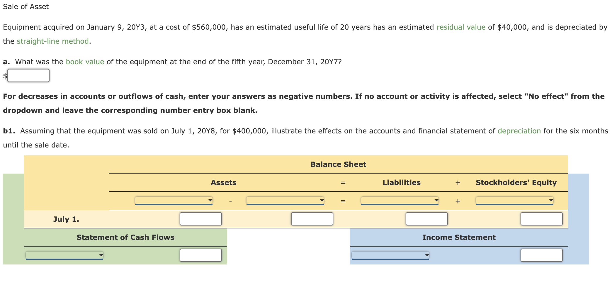 Solved Sale of Asset Equipment acquired on January 9, 20Y3,