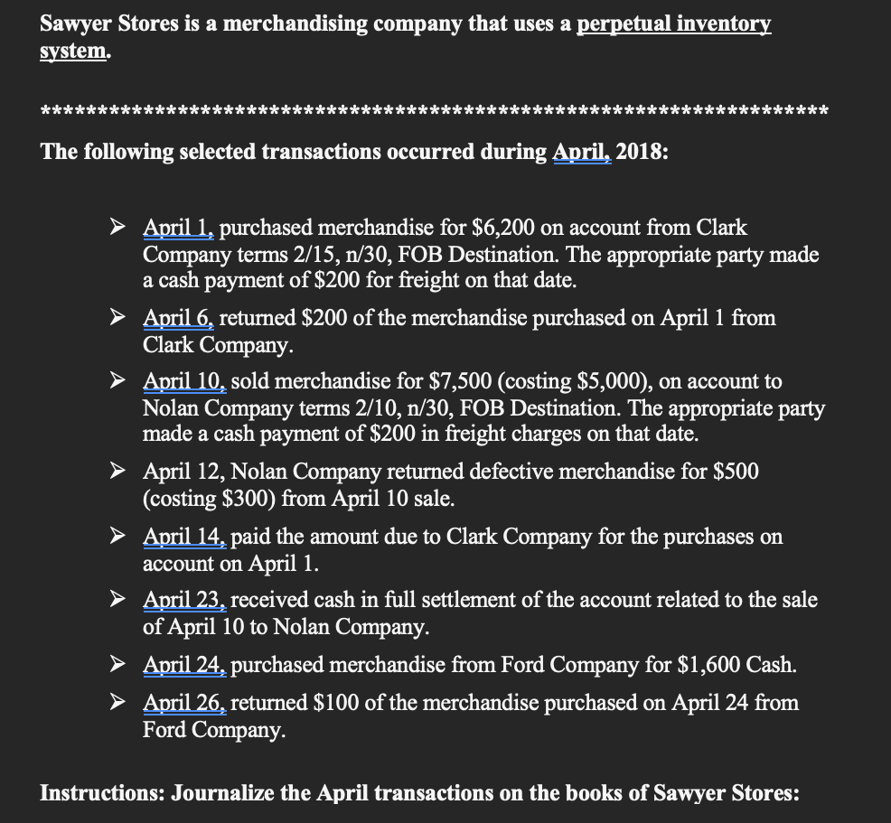 Solved Sawyer Stores is a merchandising company that uses a