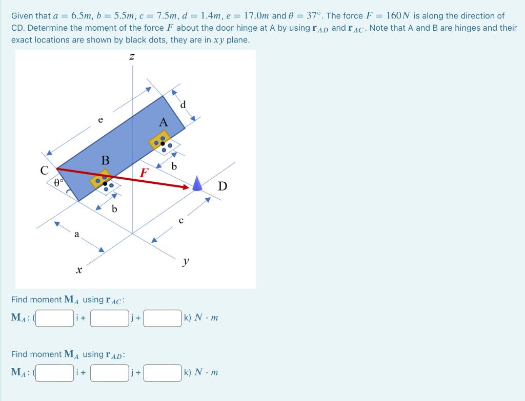 Solved Given That A=6.5m,b=5.5m,c=7.5m,d=1.4m,e=17.0 M And | Chegg.com