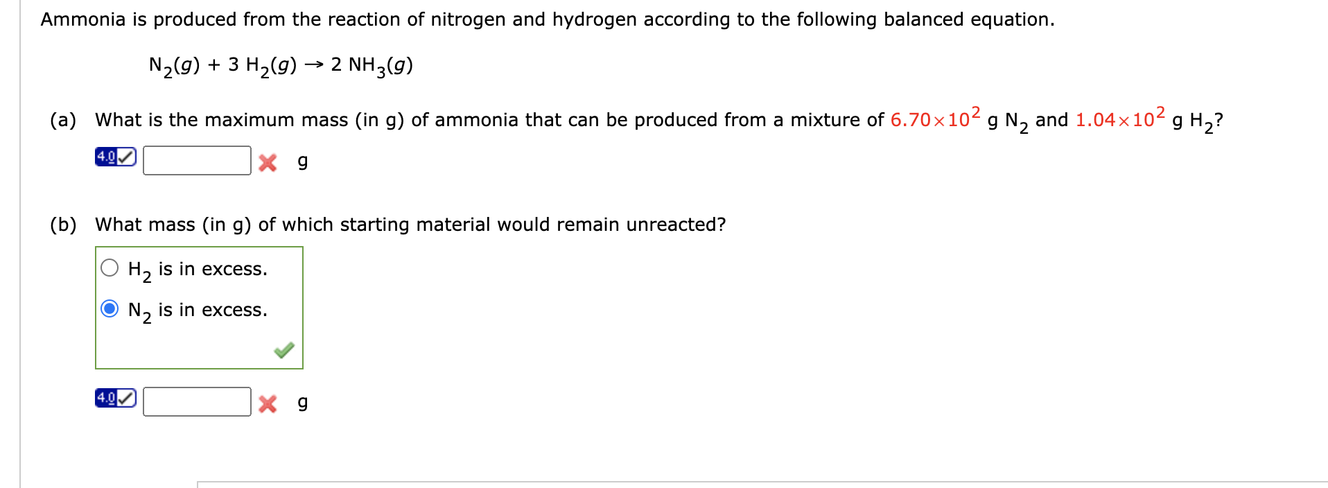 Solved Ammonia is produced from the reaction of nitrogen and | Chegg.com