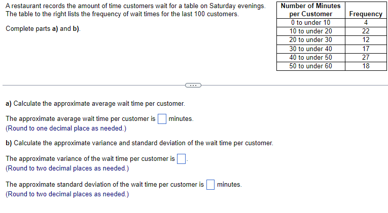 Solved A restaurant records the amount of time customers | Chegg.com