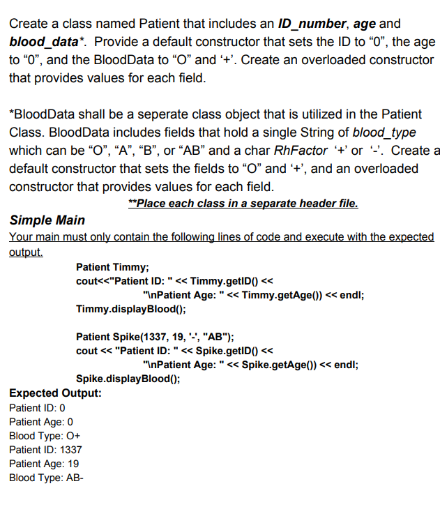 Solved Create a class named Patient that includes an | Chegg.com