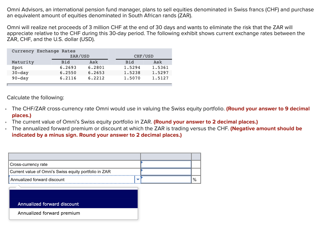 Solved Calculate forward rates \& cross rate between CHF