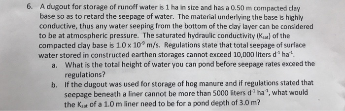 Solved A Dugout For Storage Of Runoff Water Is 1 Ha In Size Chegg